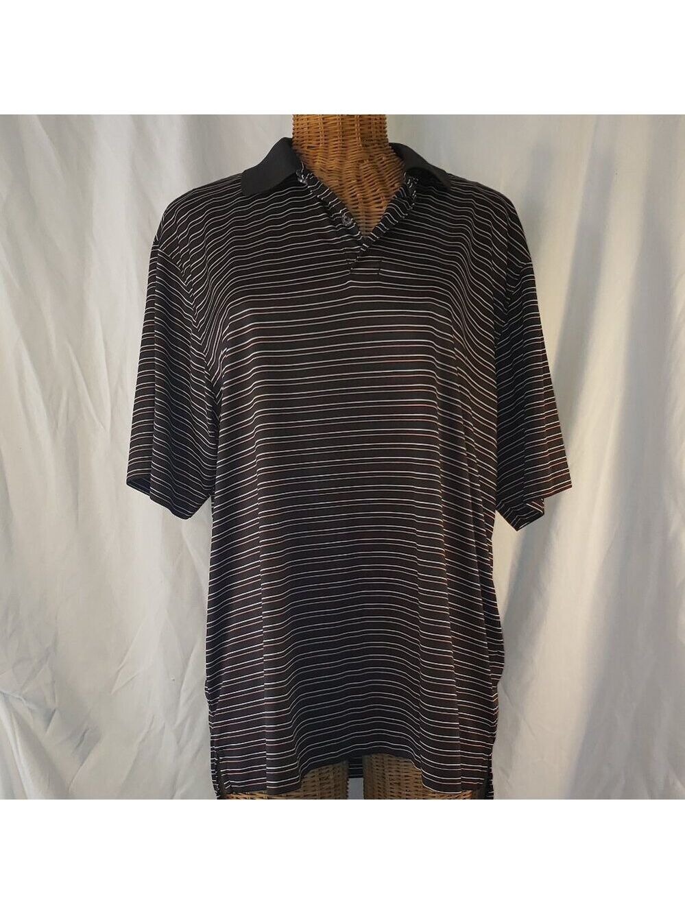 IZOD Men's Advantage Performance Stripe Golf Polo Shirt, Black/Charcoal - L